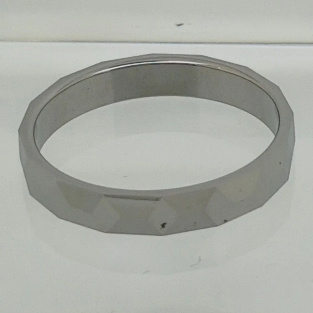 Vintage Tungsten Faceted Band Ring Size 10 Silver Tone 4mm Y2K Geometric‎ 4.1g
